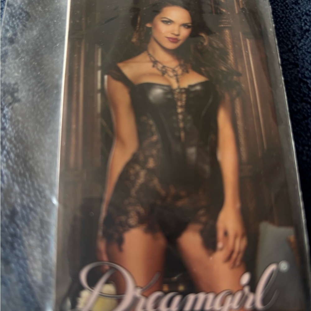 Dreamgirl Black Lace and Leather Bodysuit
